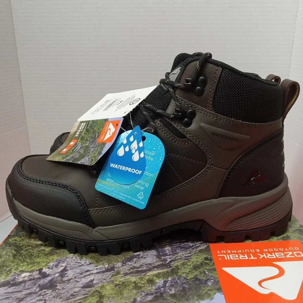 Ozark Trail OT Meadows 2.0 Men's Hiking Boots Size 9.5 Brown Waterproof Leather‎